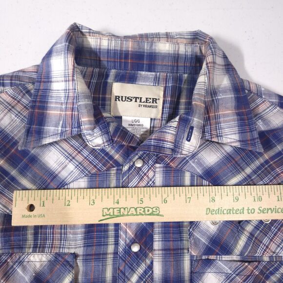 Rustler Pearl Snap Western Shirt Mens Lg Short Sleeve Cowboy Rodeo Silver VTG - Picture 16 of 16